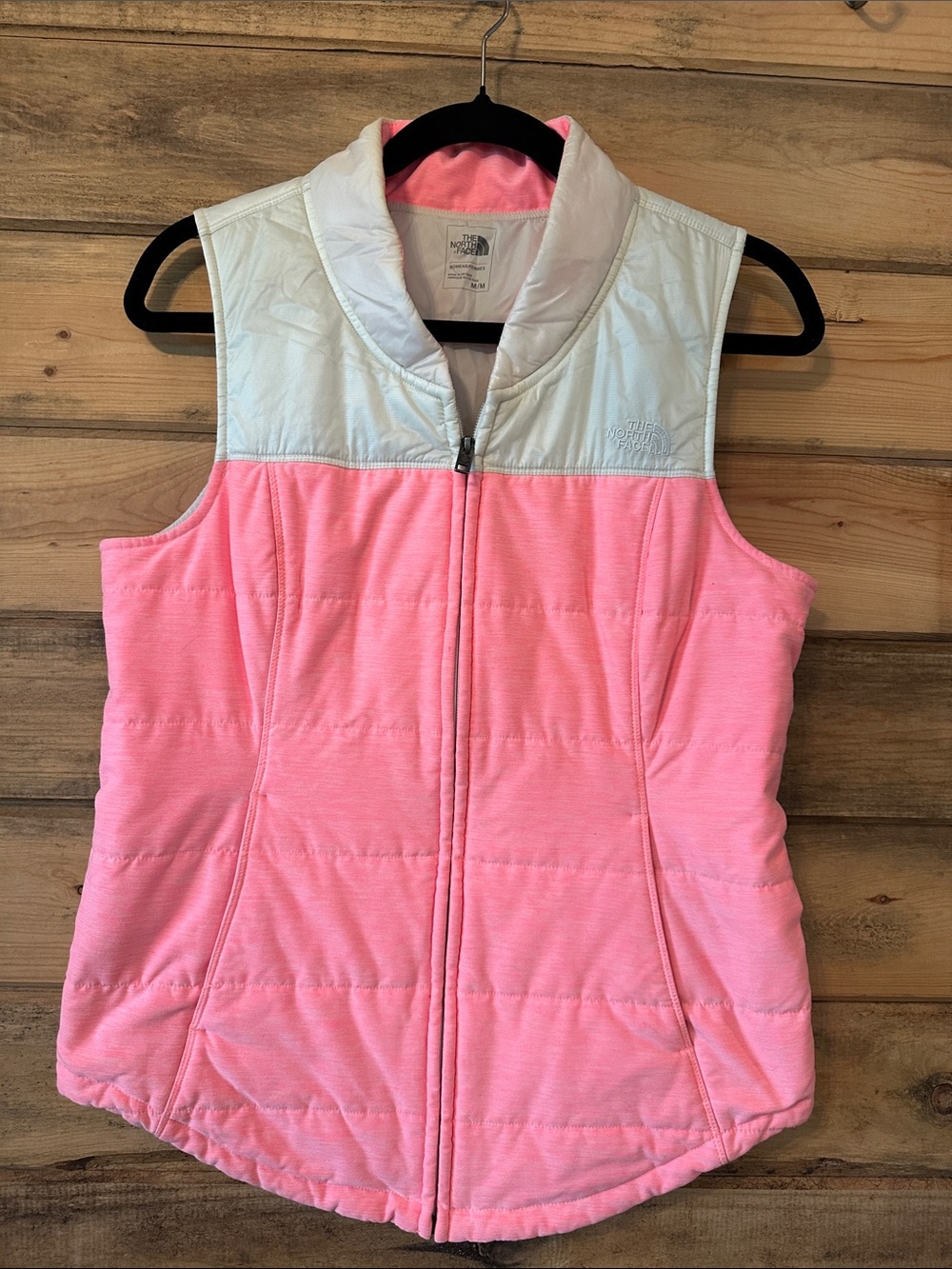 The North Face Pink and White Quilted Sleeveless Vest